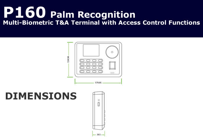 P160 Palm Recognition Multi-Biometric T&A Terminal with Access Control Functions-multibiometric